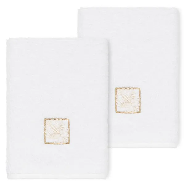 100% Turkish Cotton Vivian 2-Piece Embellished Washcloth Set, White