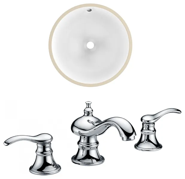 15.25-in. W Round Undermount Sink Set In White - Chrome Hardware