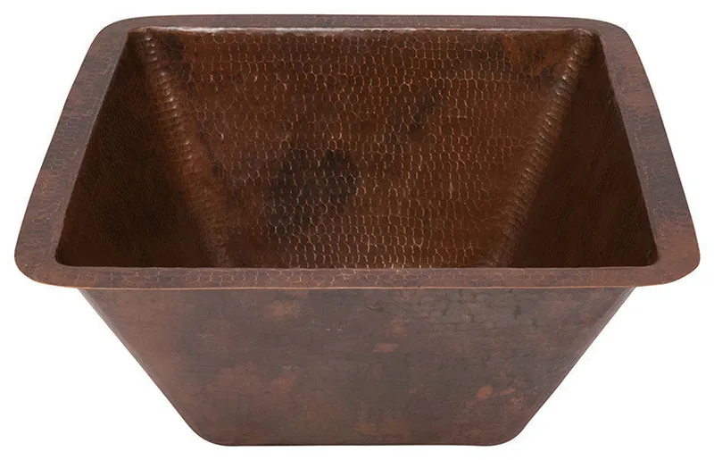 15" Square Under Counter Hammered Copper Bathroom Sink, Oil Rubbed Bronze