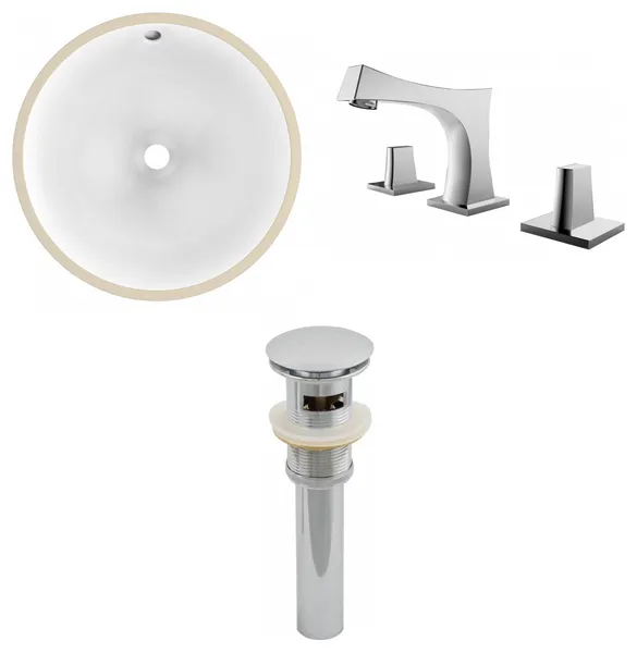 16.5-in. WRound Undermount Sink Set In White, Chrome Hardware, Overflow Drain