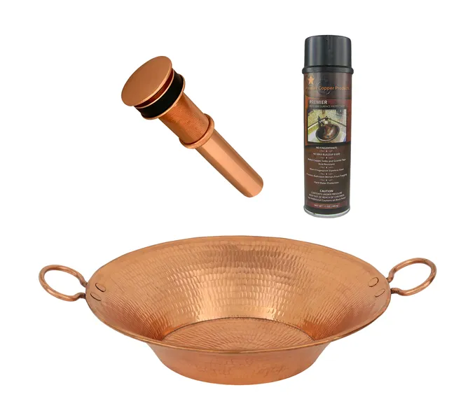 16" Round Miners Pan Vessel Hammered Copper Sink, Polished Copper