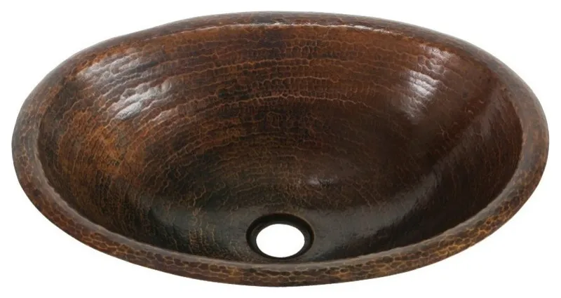 17" Oval Copper Bathroom Sink, Medium by SoLuna, Cafe Natural, Rolled Rim