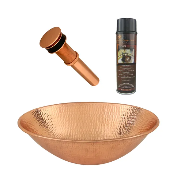 17" Oval Wired Rim Vessel Hammered Copper Sink, Polished Copper