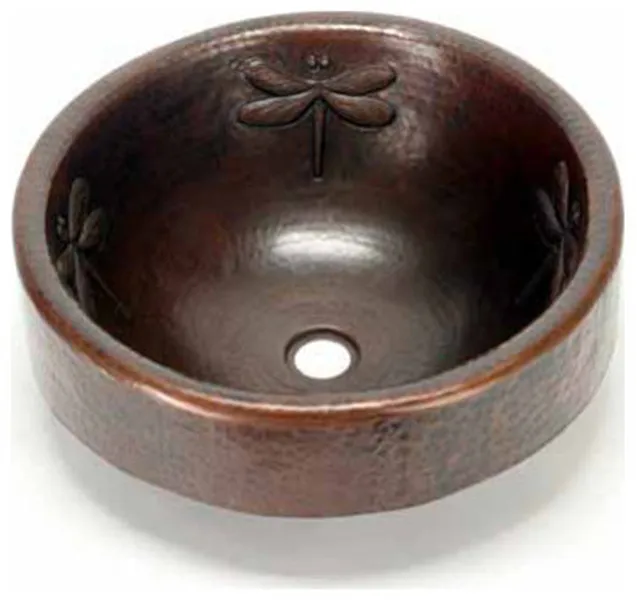 17" Prescenio Copper Vessel Sink, Dragonfly, Dark Smoke
