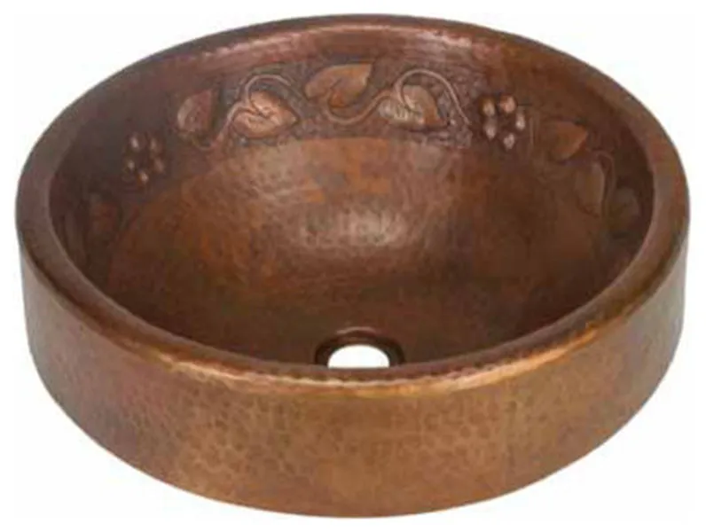 17" Prescenio Copper Vessel Sink, Floral, Rio Grande