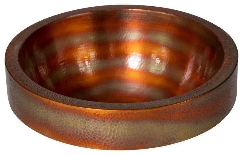 17" Round Semi-Vessel Apron Hammered Copper Bathroom Sink, 18 Gauge