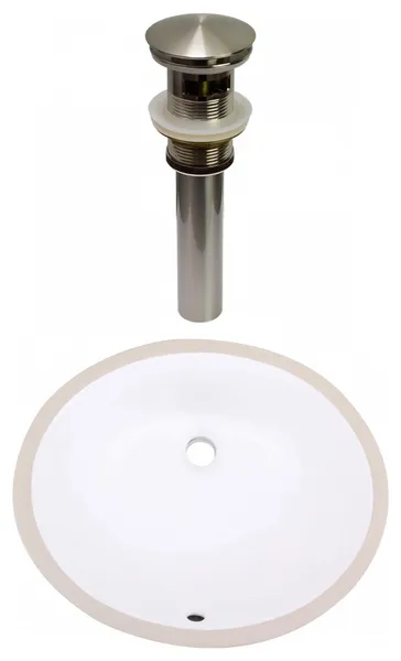 18.125-in. oval UM Sink Set In White, Brushed Nickel Hardware, Overflow Drain