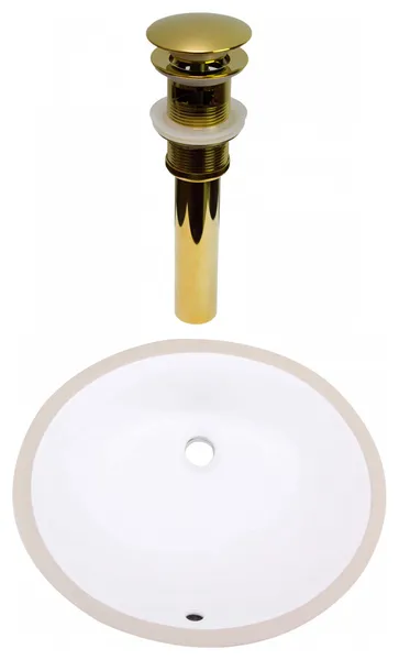 18.125-in. WOval Undermount Sink Set In White, Gold Hardware, Overflow Drain