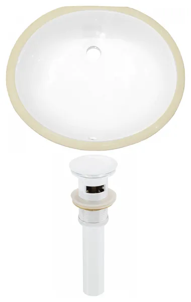 18.25-in. CSA Oval Undermount Sink Set In White, White Hardware, Overflow Drain