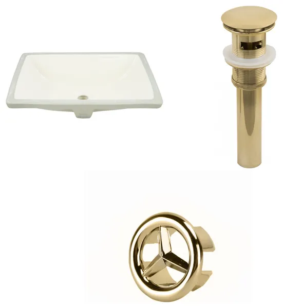18.25-in. Rectangle UM Sink Set In Biscuit, Gold Hardware, Overflow Drain