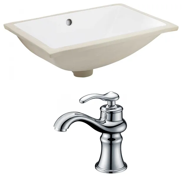 18.25-in. W CUPC Rectangle Undermount Sink Set In White - Chrome Hardware