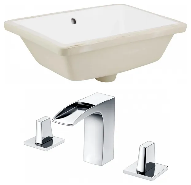 18.25-in. W Rectangle Undermount Sink Set In White - Chrome Hardware