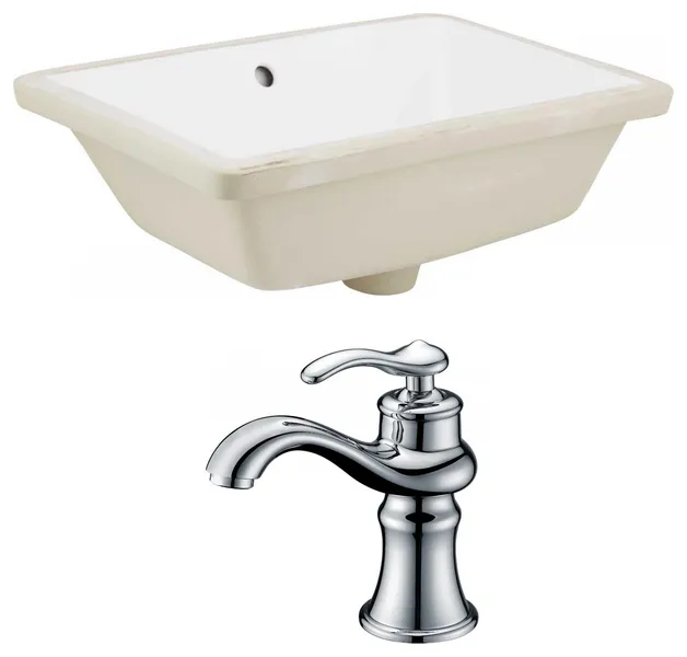 18.25-in. W Rectangle Undermount Sink Set In White - Chrome Hardware