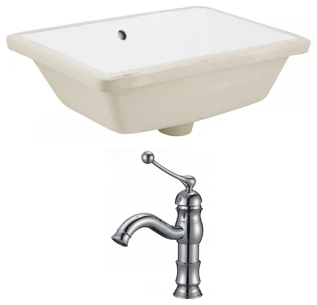 18.25-in. W Rectangle Undermount Sink Set In White - Chrome Hardware