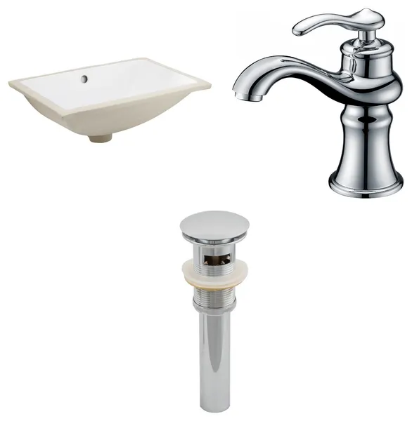 18.25-in. WRectangle Undermount Sink Set In White Overflow Drain