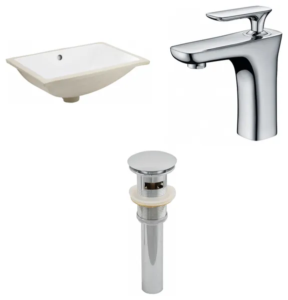 18.25-in. WRectangle Undermount Sink Set In White Overflow Drain