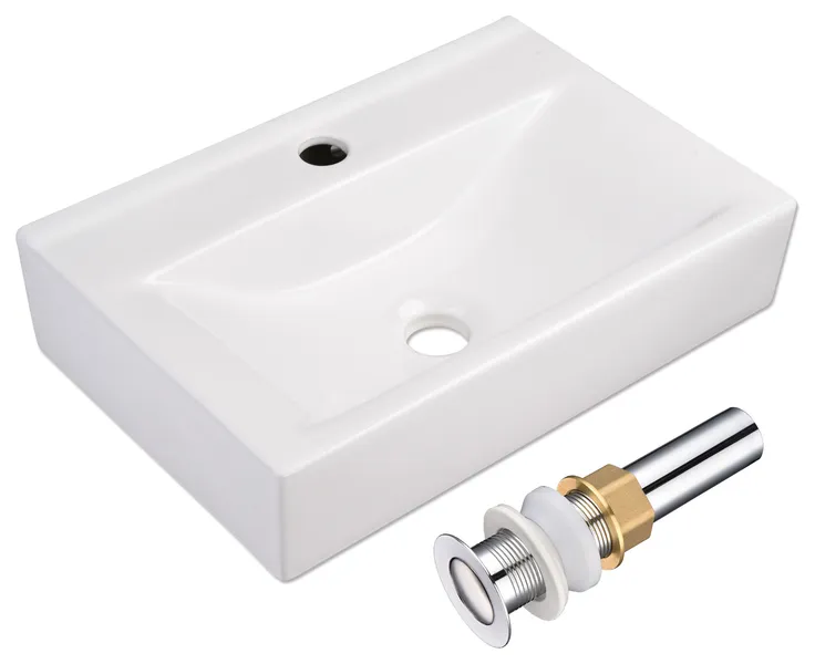 18" Wall Mount Sink Ceramic Sink Washing Basin for Bathroom Lavatory with Drain