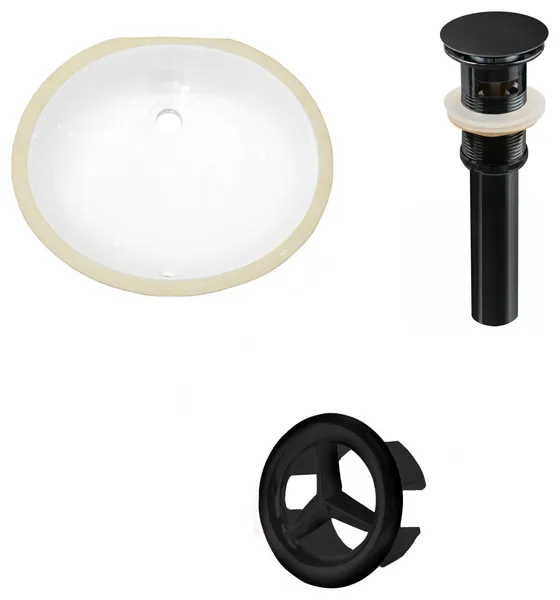 19.5-in. W Oval Undermount Sink Set In White, Black Hardware, Overflow Drain