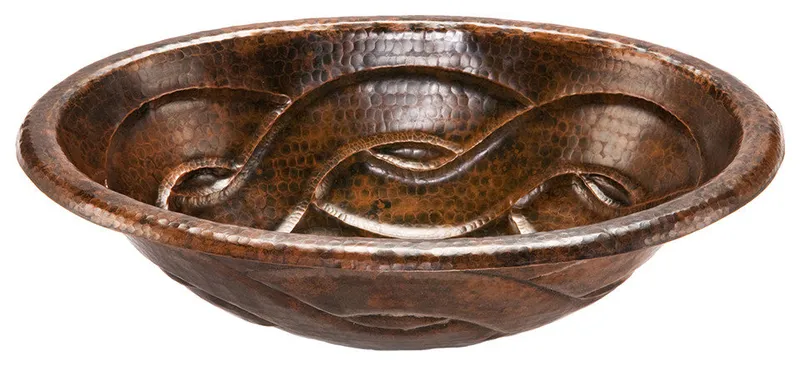 19" Oval Braid Self Rimming Hammered Copper Bathroom Sink