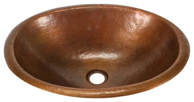 19" Oval Copper Bathroom Sink, Large by SoLuna, Cafe Natural, Flat Rim