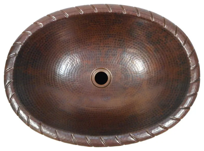 19" Oval Copper Bathroom Sink with Decorative Rope Edging