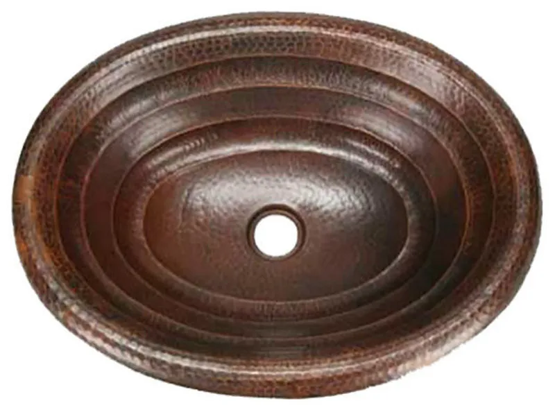19" Oval Copper Rings Design Bathroom Sink, Large by SoLuna, Matte Copper, Flat Rim