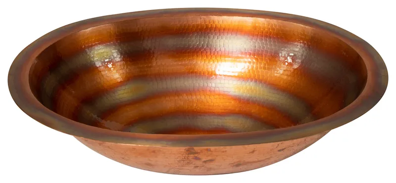 19" Oval Single Bowl Hammered Copper Bathroom Sink, 18 Gauge