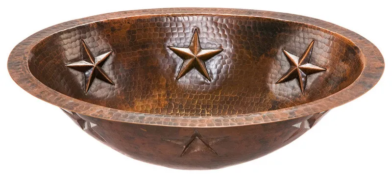 19" Oval Star Under Counter Hammered Copper Bathroom Sink