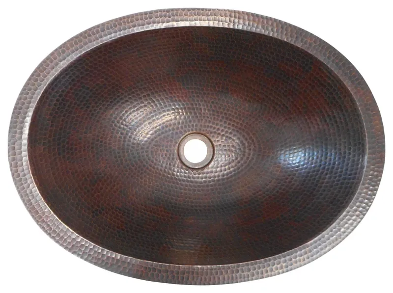 19" Rustic Oval Copper Bathroom Sink Dual Mount