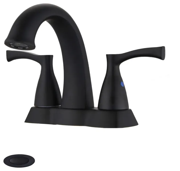 2 Handle 4" Centerset Bathroom Sink Faucet With Pop, Matte Black