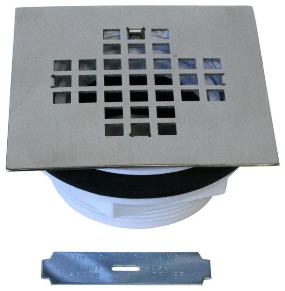 2" Sch 40 PVC Shower Drains With 4-1/4" Square Cover, Satin Nickel