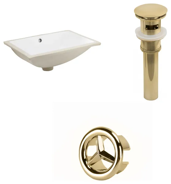 20.75-in. Rectangle Undermount Sink Set In White, Gold Hardware, Overflow Drain