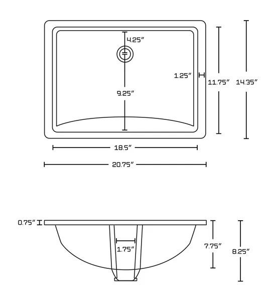 20.75-in. W 14.35-in. D Rectangle Undermount Sink In White Color