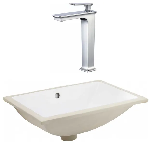 20.75-in. W CSA Rectangle Undermount Sink Set In White - Chrome Hardware