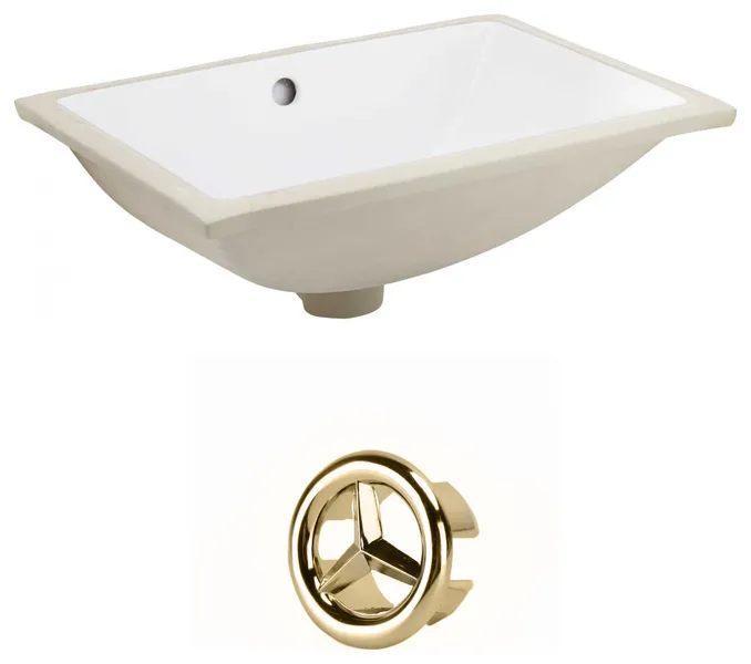20.75-in. W CSA Rectangle Undermount Sink Set In White - Gold Hardware