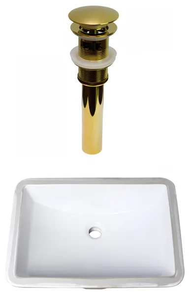 20.75-in. WRectangle Undermount Sink Set In White, Gold Hardware, Overflow Drain