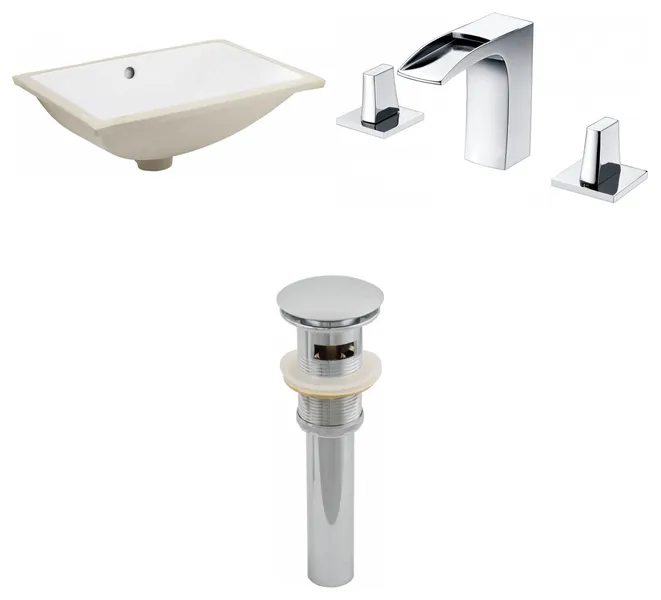 20.75-in. WRectangle Undermount Sink Set In White Overflow Drain