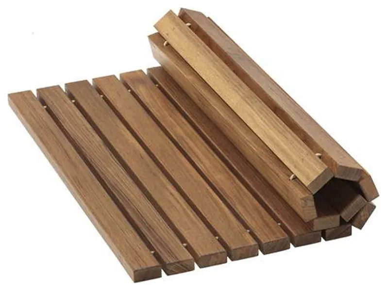 20" Brown Teak Wood Rolling Square Bath Mat