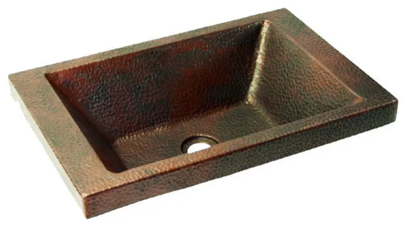 20" Charola Rectangular Drop-In Copper Bathroom Sink by SoLuna, Rio Grande