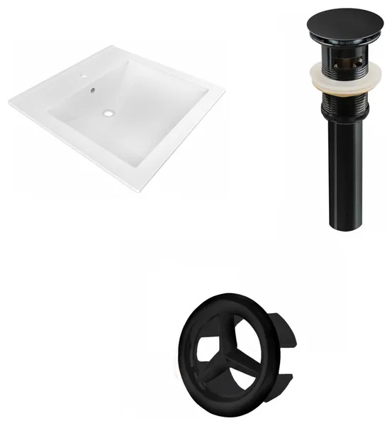 21.5-in. W 1 Hole Ceramic Top Set In White Color - Overflow Drain Incl.