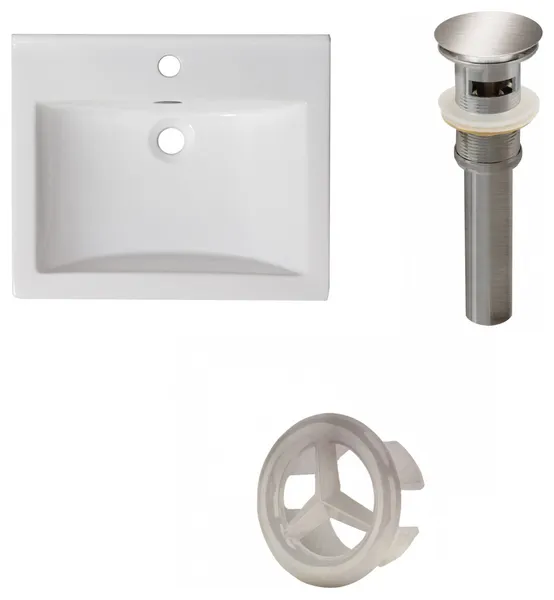 21-in. W 1 Hole Ceramic Top Set In White Color - Overflow Drain Incl.