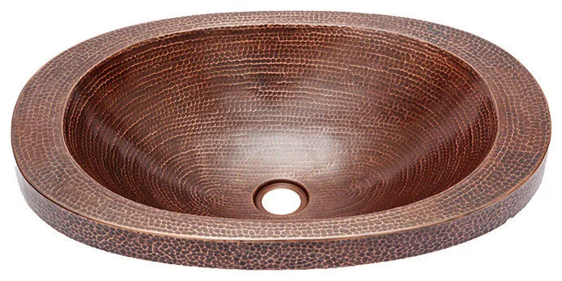 21" Oval Raised Rim Copper Bathroom Sink, Large by SoLuna, Dark Smoke, Flat Rim