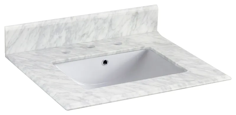 23.5-in. 19.5-in. D Marble Top, 3H8-in. Faucet, White UM Sink