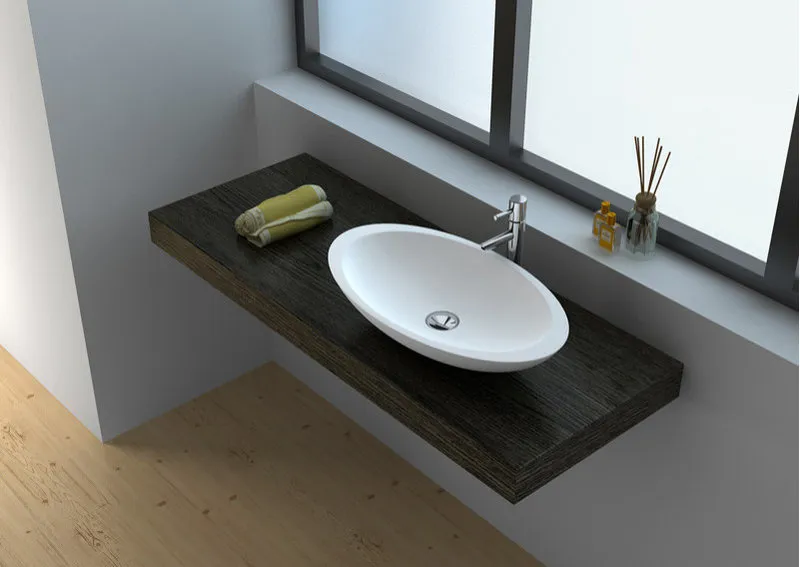 23.6" Solid Surface Bowl In White Matt - No Faucet