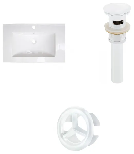 24-in. W 1 Hole Ceramic Top Set In White Color - Overflow Drain Incl.