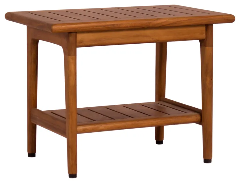24" Maluku-Bjön Slatted Teak Shower Bench with Shelf