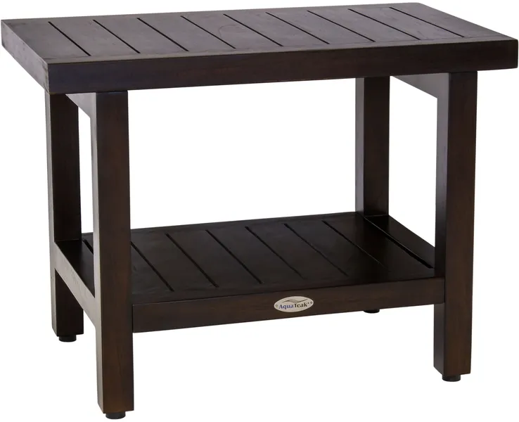 24" Spa™ Mocha Teak Shower Bench with Shelf