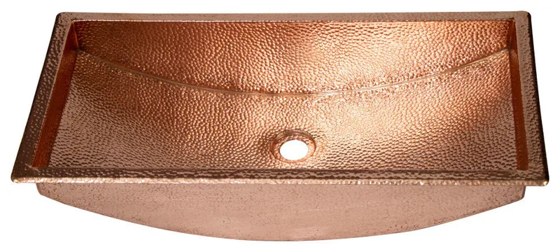 26" Rectangular Curved Bottom Hammered Copper Bathroom Sink, 17 Gauge