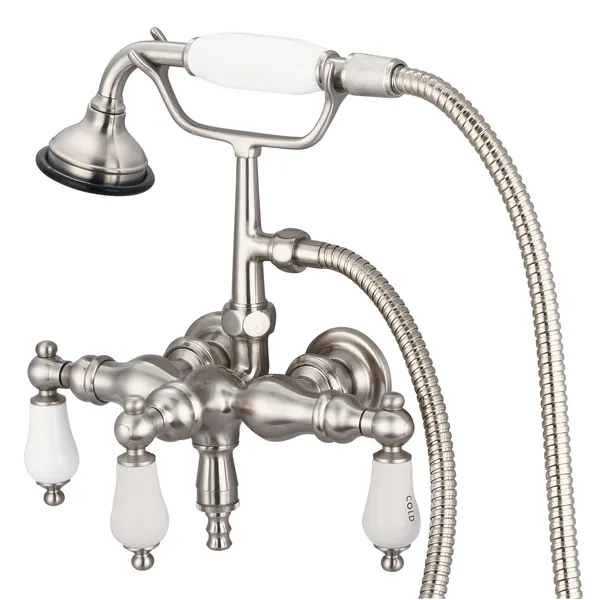 3.375 in. Center Wall Mount Tub Faucet With Down Spout, Straight Wall Connector