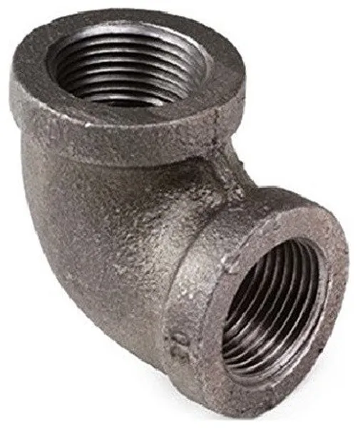 3/4" 90° Malleable Iron Elbow Fitting, Female Thread Connects, Black Finish